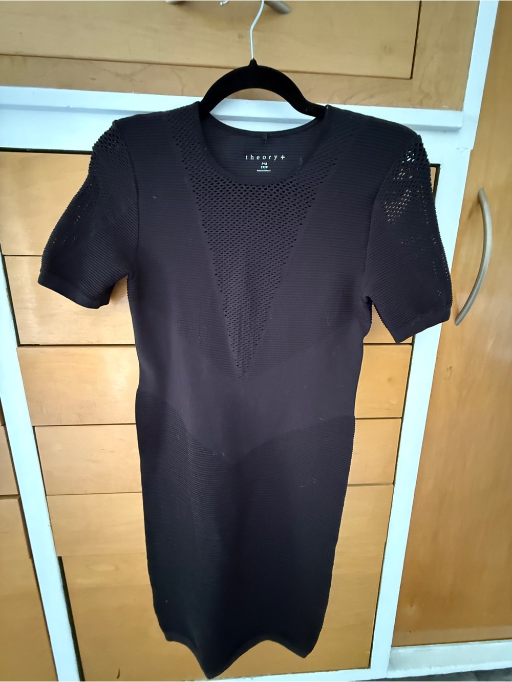 Theory Black Textured Short-Sleeve Knit Mini Dress